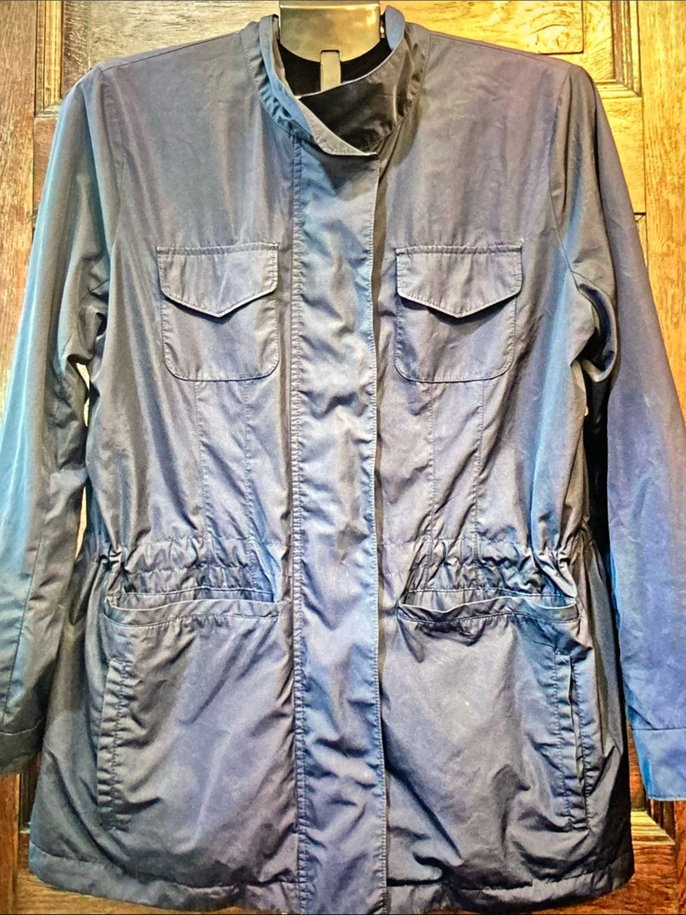 J. Jill Navy Drawstring-Waist Utility Jacket with Stand Collar